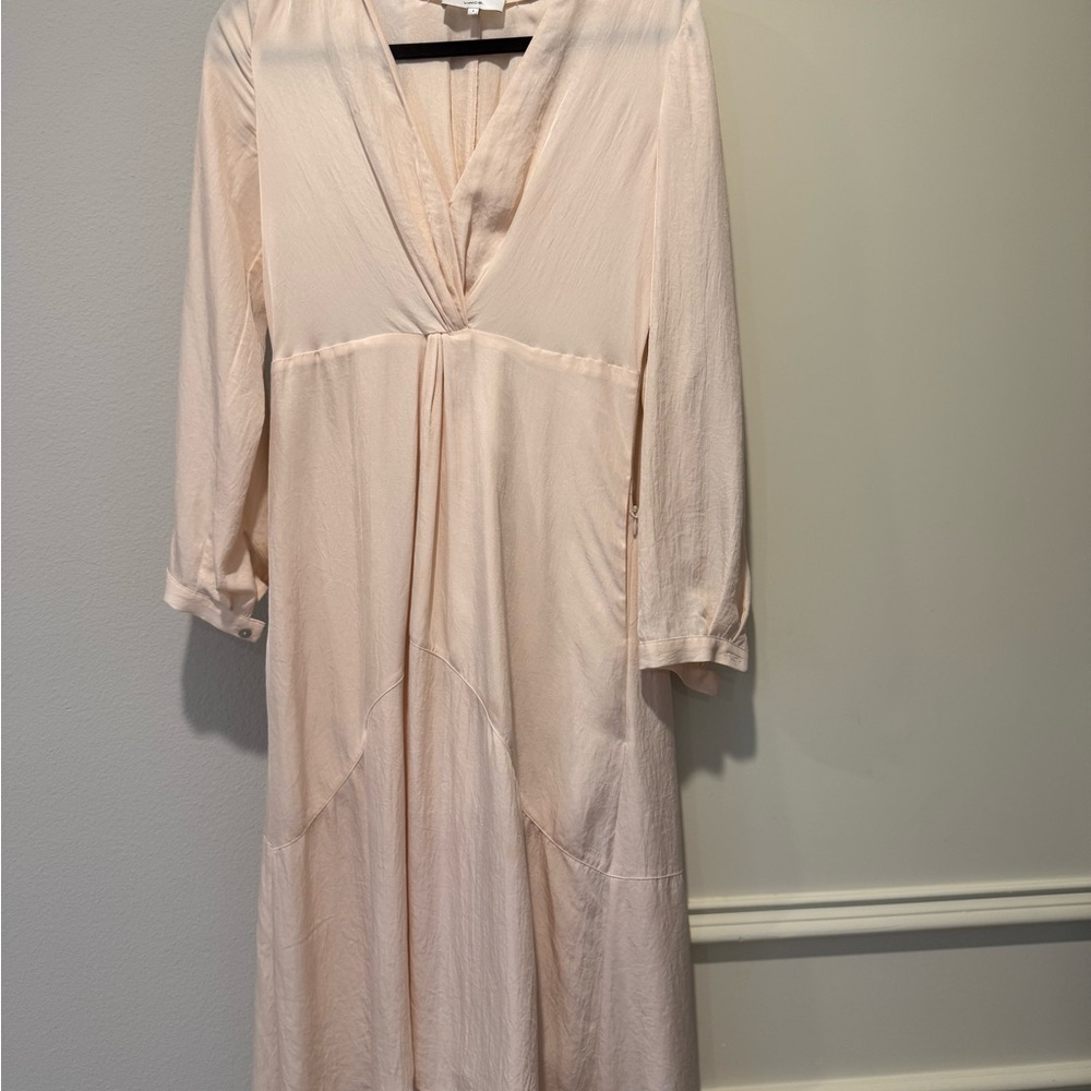 VINCE Light Pink Silk Midi Dress in Neutral Cream Small Size 4 - Picture 8 of 12